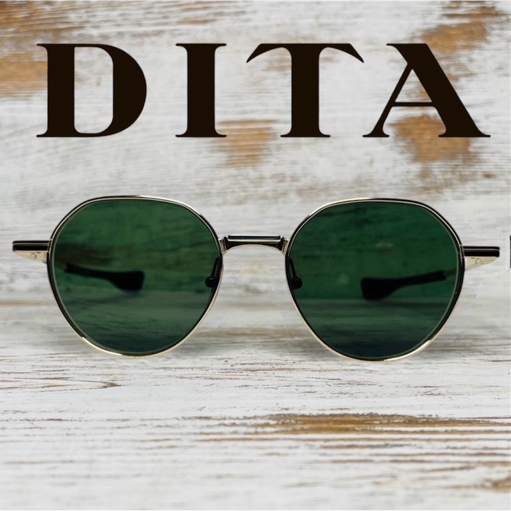 DITA Sunglasses Vers One Womens Round Green Lenses Gold Plated Titanium